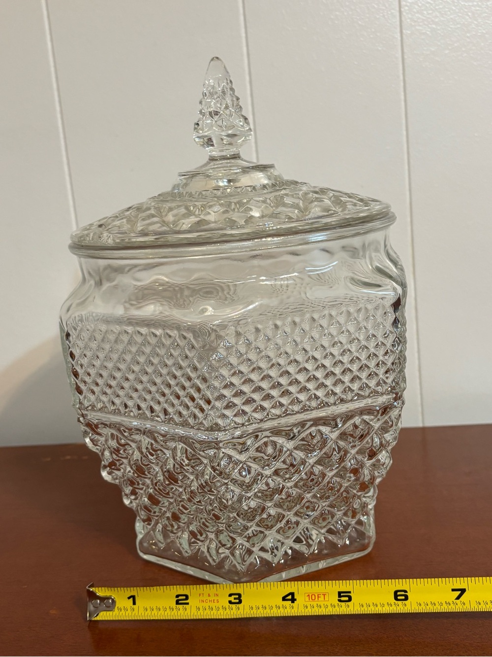 VTG Indiana Glass Diamond Point Hexagon Cookie Jar Lidded Crystal Canister MCM - Picture 4 of 11